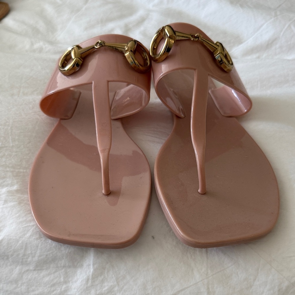 Jeffrey Campbell Blush Pink Jelly Thong Sandals with Gold Chain